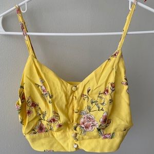 Yellow flower crop top tank top